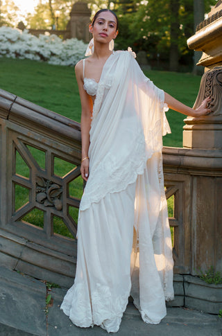 Saree Set for Indian Wedding - White Lady Coco Floral Saree Set by The Little Black Bow at Mrs. G