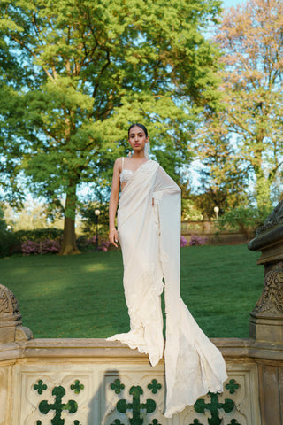 Saree Set for Indian Wedding - White Lady Coco Floral Saree Set by The Little Black Bow at Mrs. G