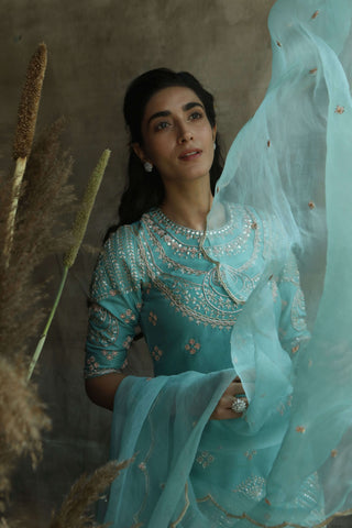 Dark turquoise short tunic and garara set