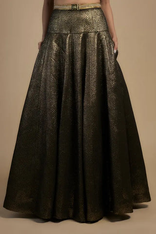 Gold embroidered with moti and chain corset fit Blouse and lehenga