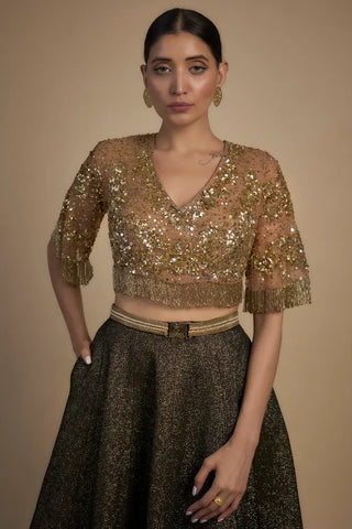 Gold and black sequence blouse with lehenga