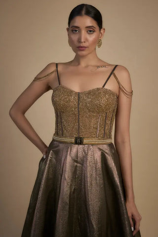 Gold sequence corset with chain gown