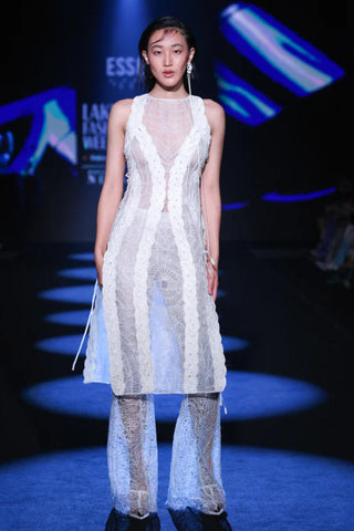 Bell Bottom Pant Resort Wear - Ivory Yarn Mesh Pant by Essé