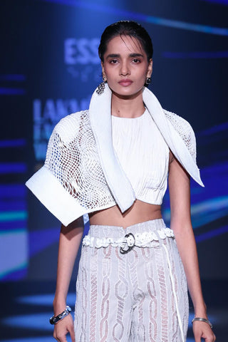 Crop Top Summer Wear - White Ruched Crop Top by Essé