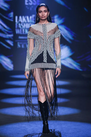 Jumper with Fringes Modern Knit - Green Fringed Jumper by Essé