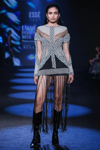 Jumper with Fringes Modern Knit - Green Fringed Jumper by Essé