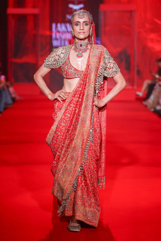 Saree Indian Wedding - Red Agni Jamawaar Saree by Itrh