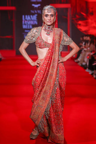 Saree Indian Wedding - Red Agni Jamawaar Saree by Itrh