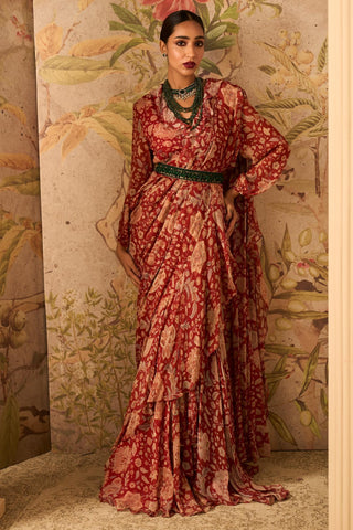 Red regal icon saree with jacket