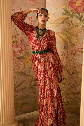 Red regal icon saree with jacket