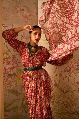 Red regal icon saree with jacket