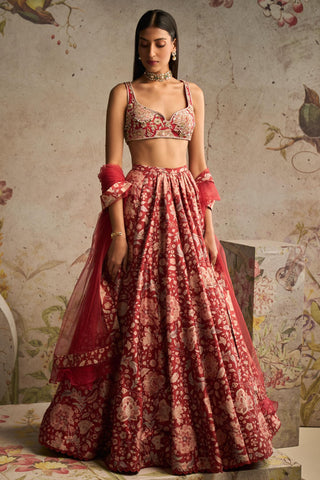 Red demi icon lehenga set