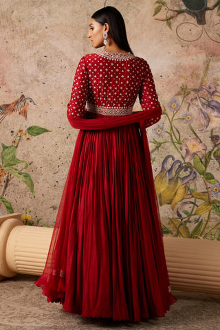 Red sway era anarkali set