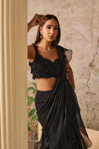 Black dainty era saree set