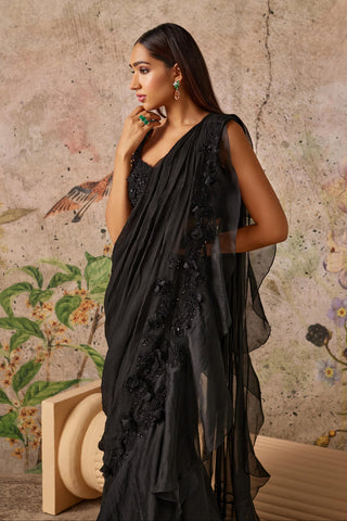 Black dainty era saree set
