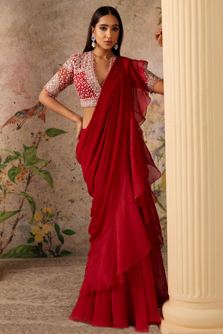 Red belle era saree set
