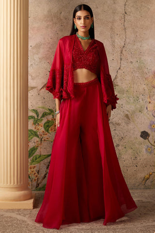 Red sashay era cape sharara set
