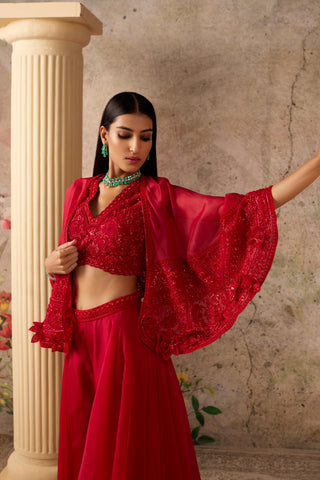 Red sashay era cape sharara set