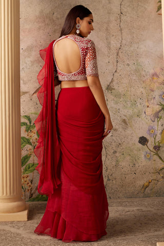 Red belle era saree set