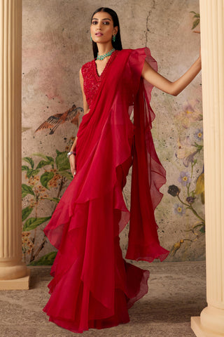 Red spotlight era saree set
