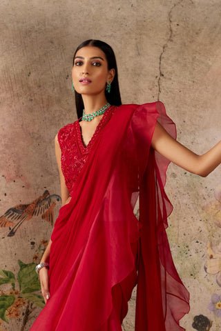 Red spotlight era saree set