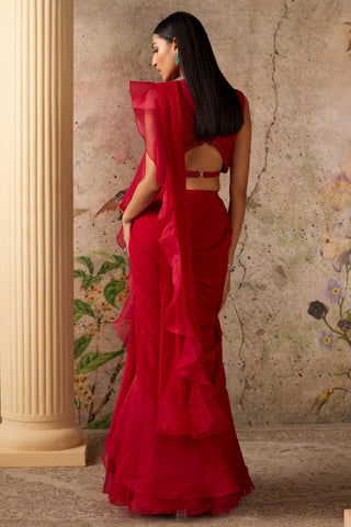 Red spotlight era saree set