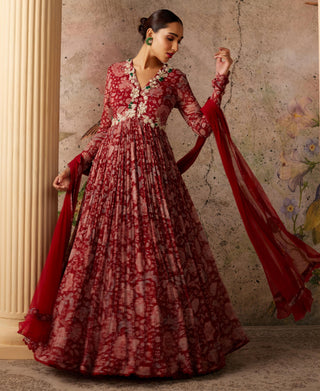 Red flair era anarkali set