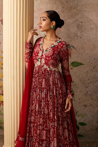 Red flair era anarkali set