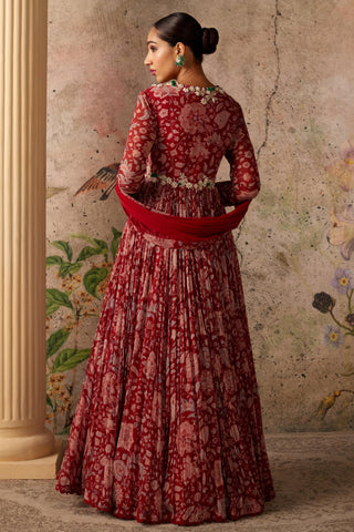 Red flair era anarkali set