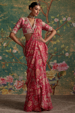 Pink flamboyance era saree set