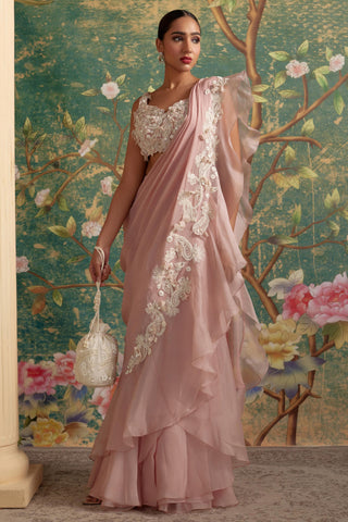 Pink dainty era saree set