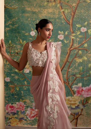 Pink dainty era saree set