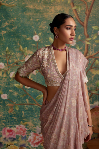 Dusty pink flamboyance era saree set