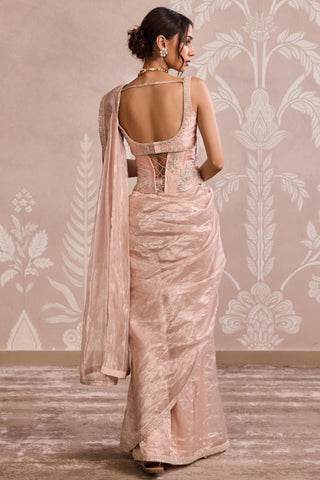 Rose gold ever after tissue flat saree with belt