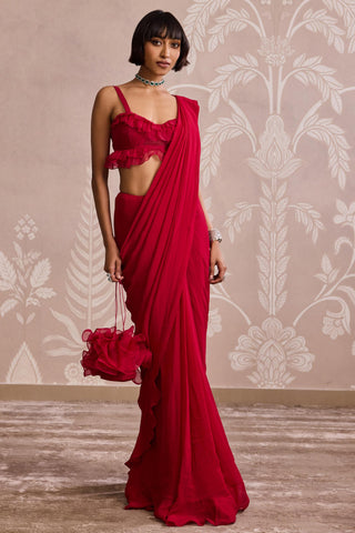 Red nooreh ever after peplum saree