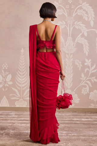 Red nooreh ever after peplum saree