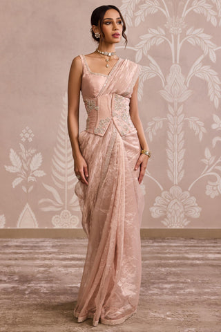Rose gold ever after tissue flat saree with belt