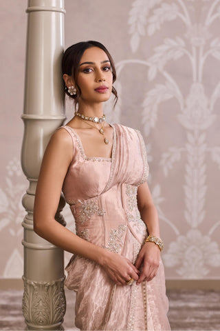 Rose gold ever after tissue flat saree with belt