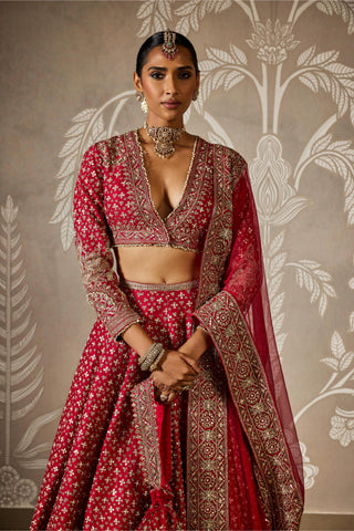 Red zaraana zar bano lehenga set