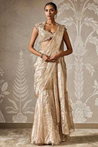 Gold tarana zar bano saree set