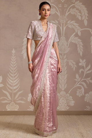 Purple folds saree set