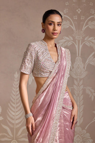 Purple folds saree set