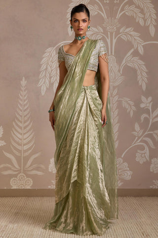Green folds saree set