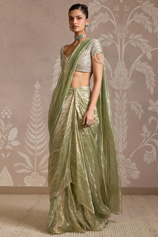 Green folds saree set