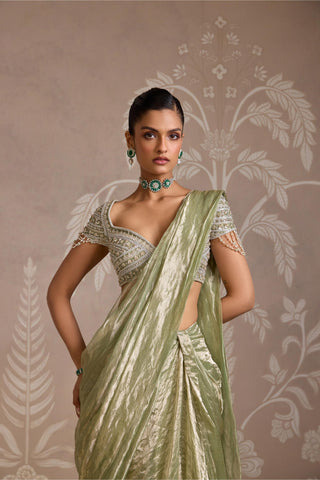 Green folds saree set