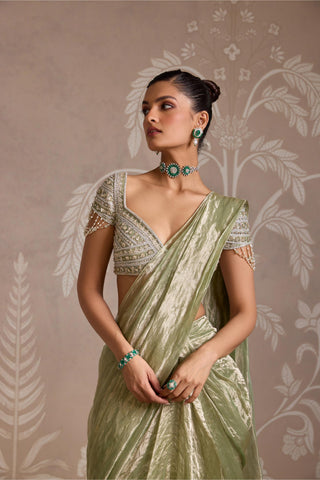 Green folds saree set