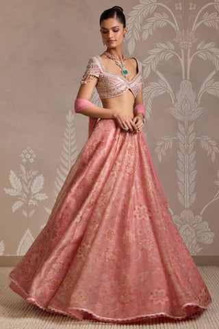 Pink folds blouse with lehenga