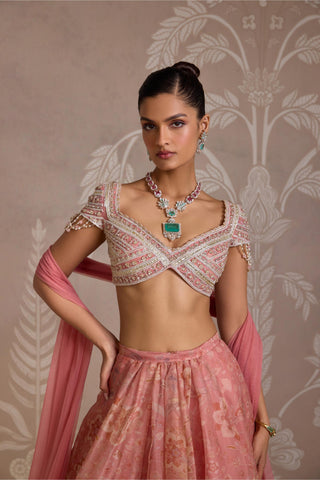 Pink folds blouse with lehenga
