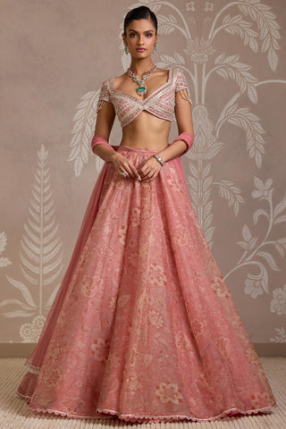 Pink folds blouse with lehenga