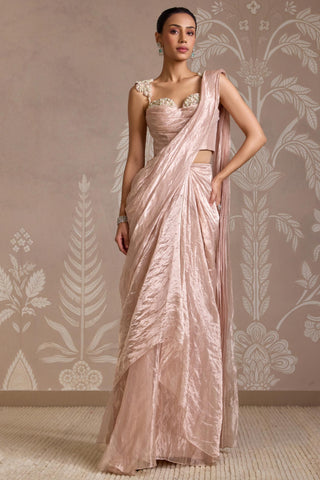 Pink folds stitched ruffled saree
